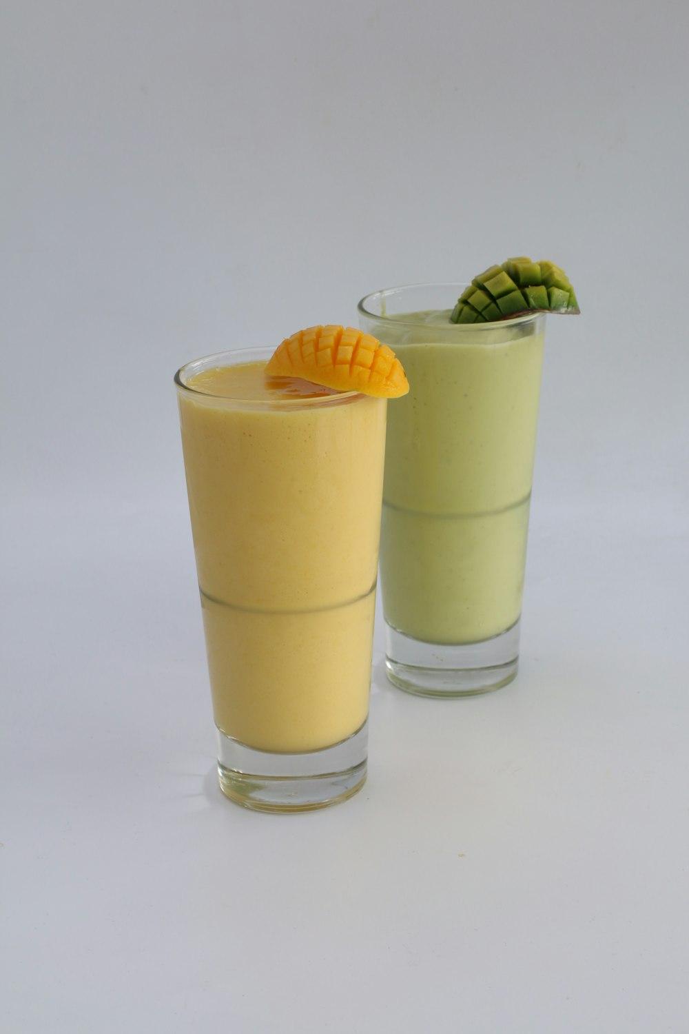 Two glasses of mango lassi
